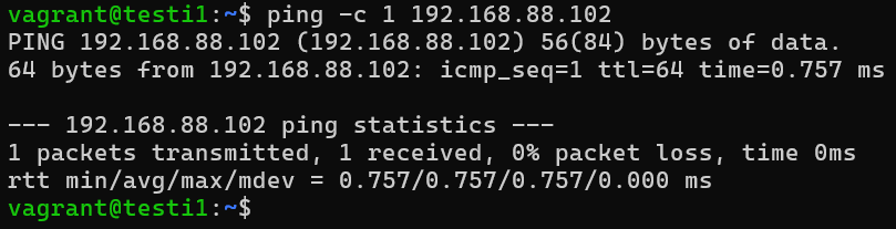 Ping-testi koneelta testi1 koneelle testi2