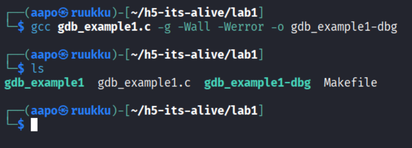 Debug tiedosto ja listaus