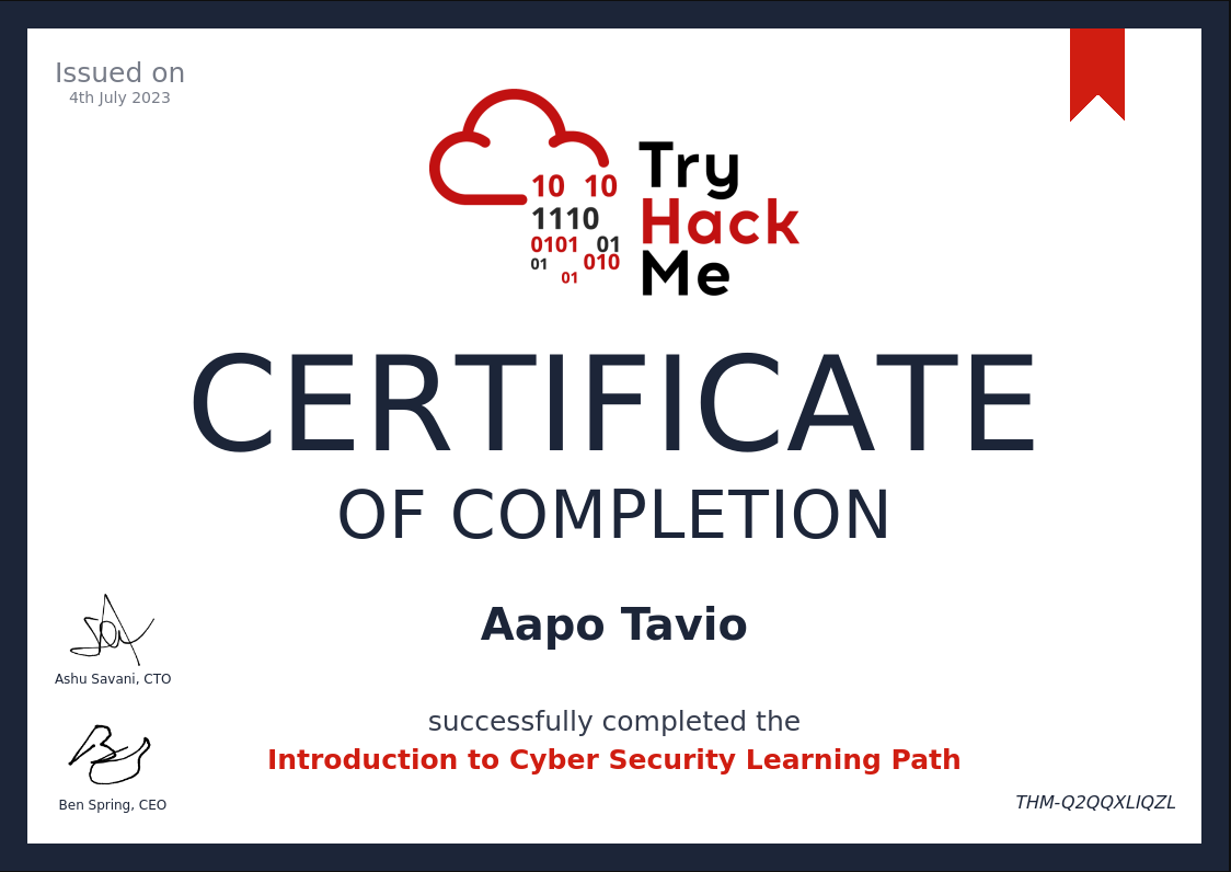 tryhackme certificate