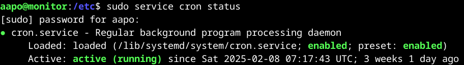 cronin tilan tarkastaminen