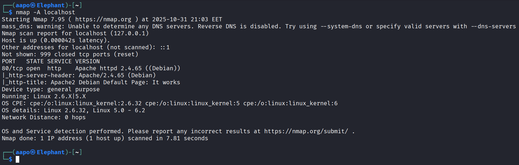 Nmap skannauksen tulos